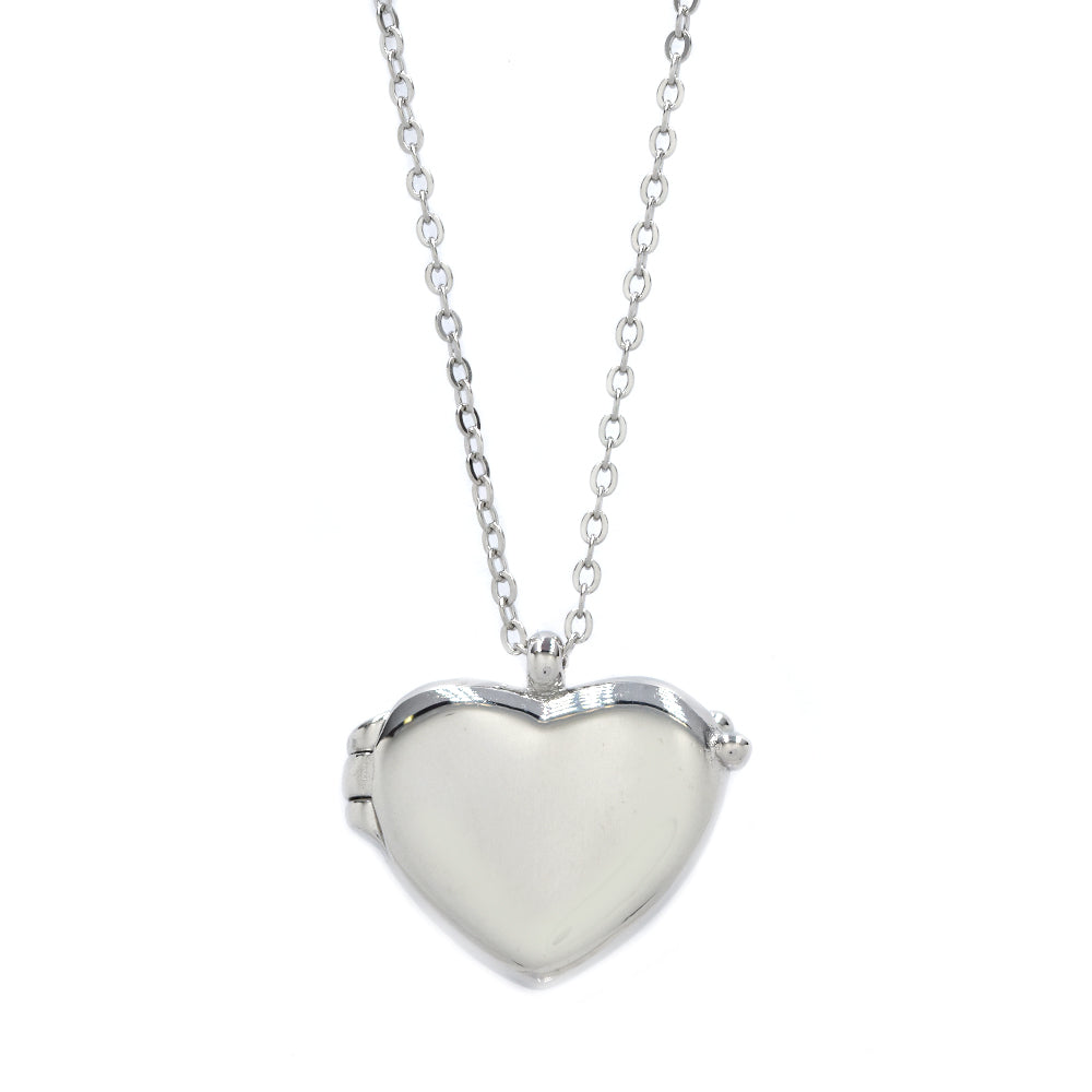 925 Silver heart locket necklace, 42cm chain + 3cm extension - SMN2920