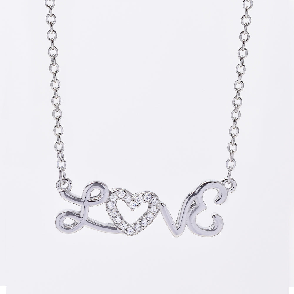925 Silver cubic zirconia with love pendant attached to chain - SMN2979