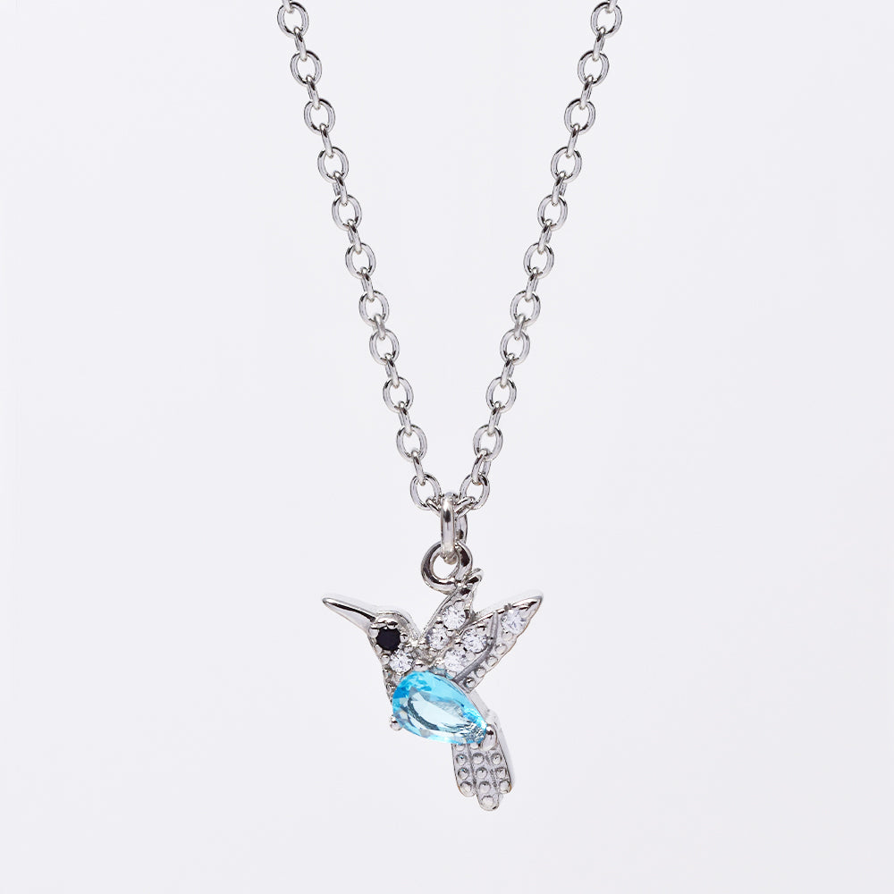 925 Silver cubic zirconia and colour stone bird in flight pendant on chain - SMN2982