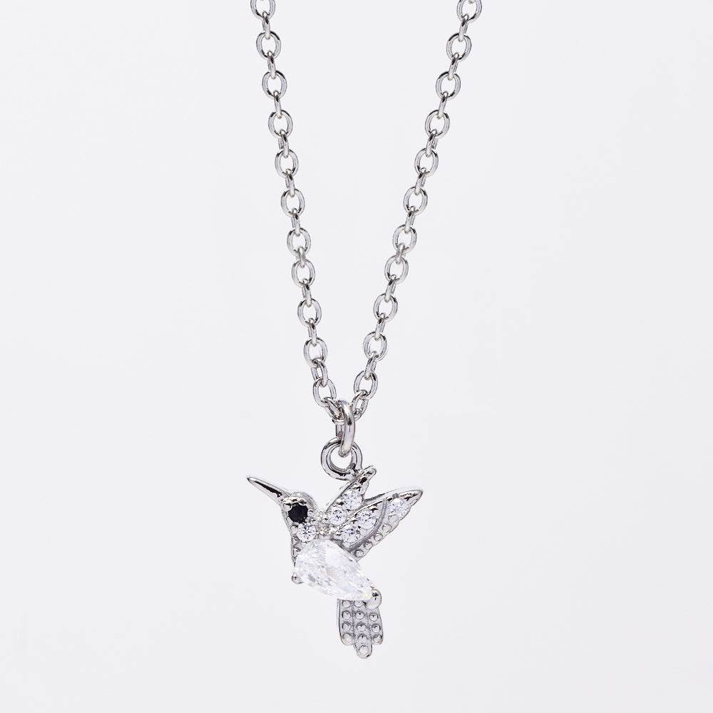 SMN2982 - 925 Silver cubic zirconia and colour stone bird in flight pendant on chain