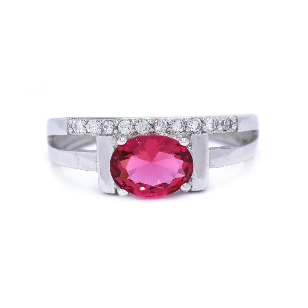 925 Silver oval on side Cubic zirconia ring - SMR2555