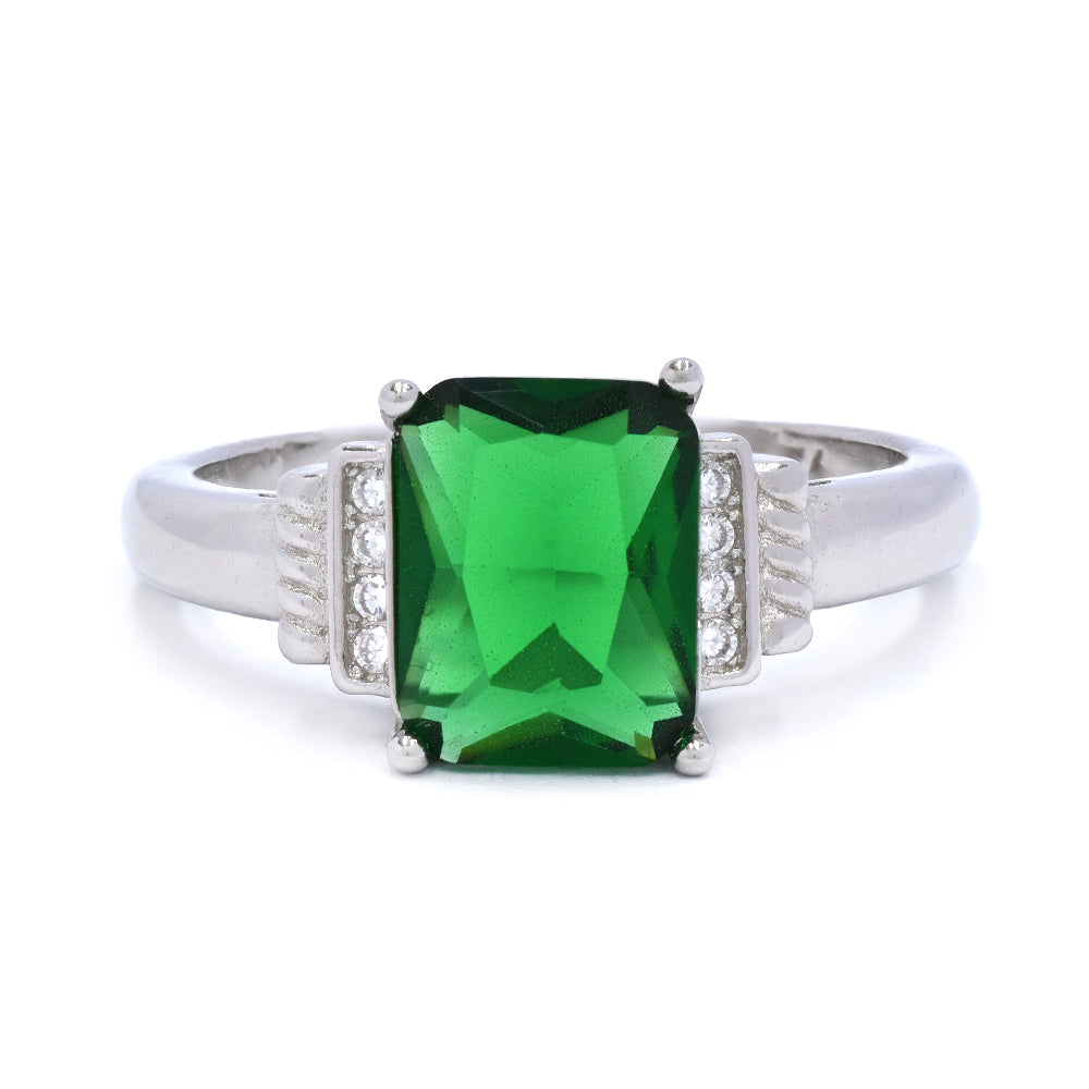 925 Silver Rectangle cubic zirconia with scallop detail ring - SMR2925