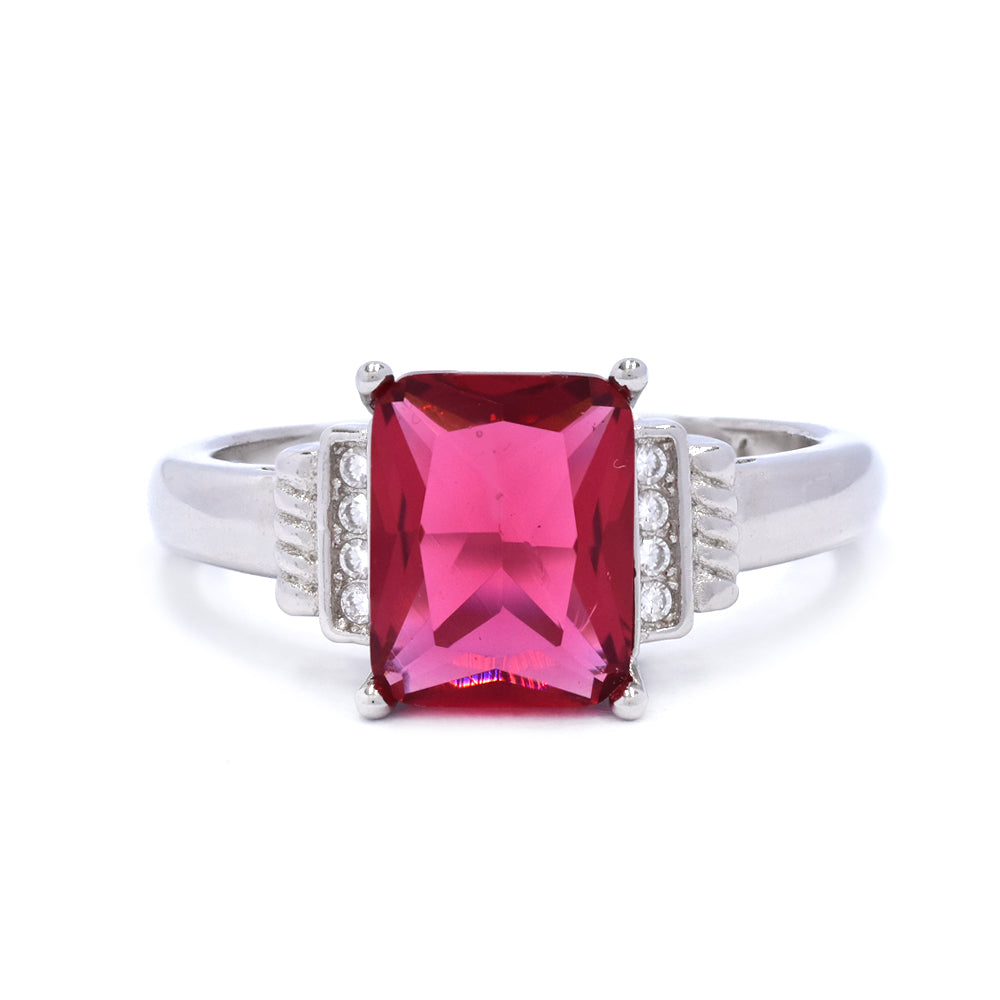 925 Silver Rectangle cubic zirconia with scallop detail ring - SMR2925