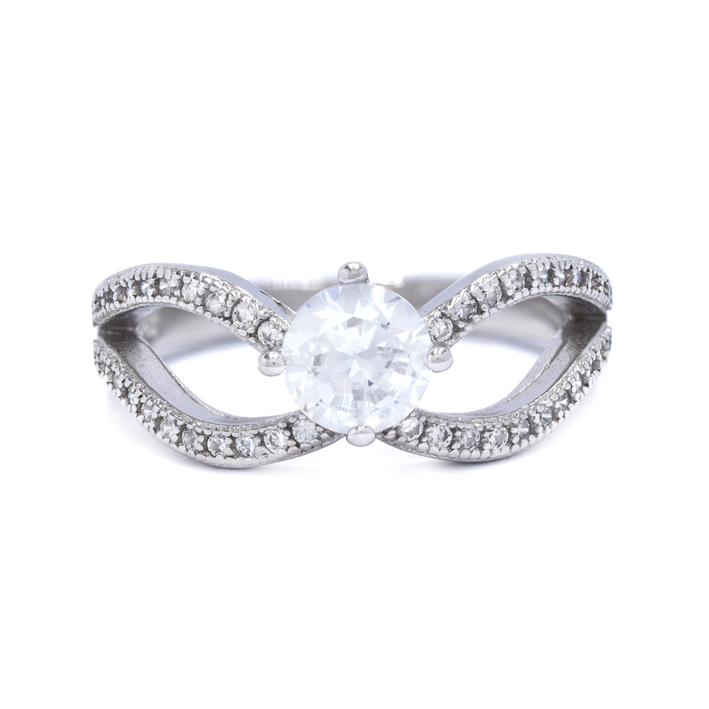 925 Silver cubic zirconia open leaf shape shank ring - SMR2930