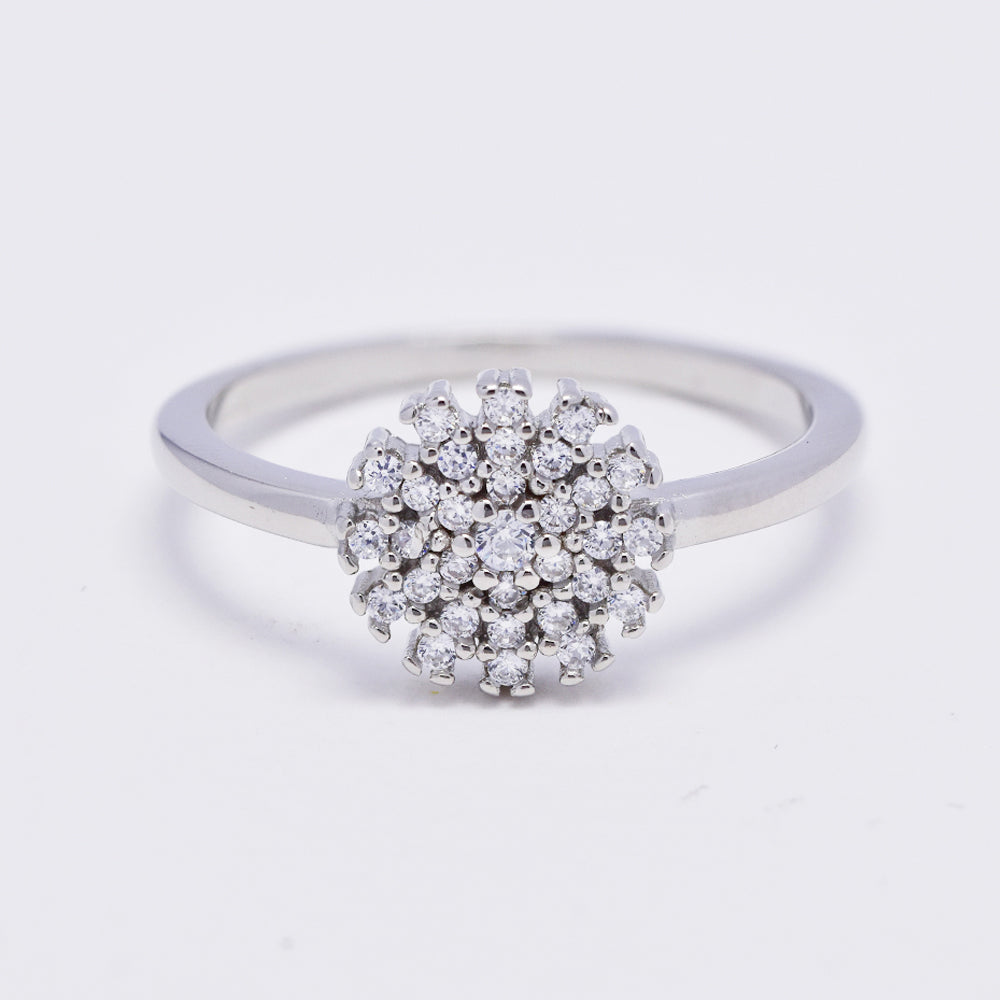 925 Silver cubic zirconia flat round starburst cluster ring - SMR2986