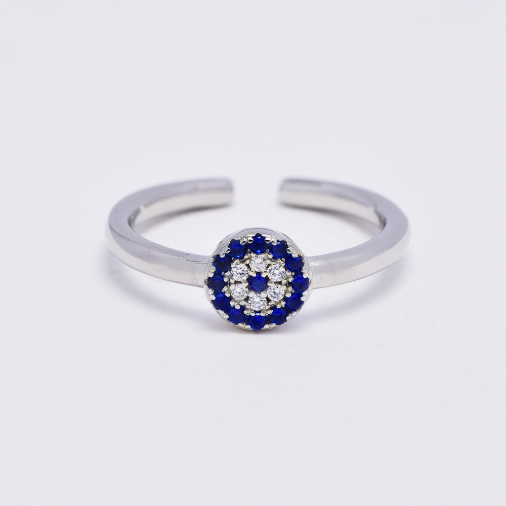 925 Silver cubic zirconia blue and white round cluster ring - SMR2988