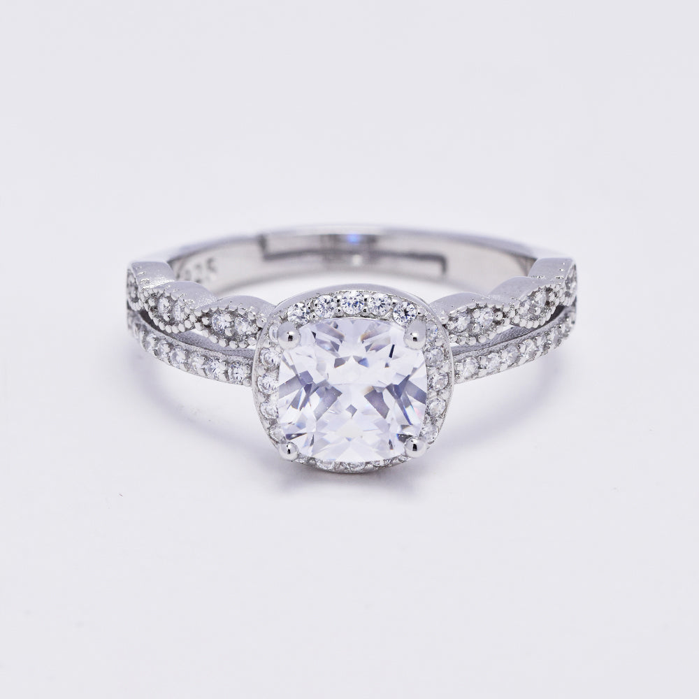 925 Silver cubic zirconia Halo ring with double cubic zirconia band ring - SMR2994