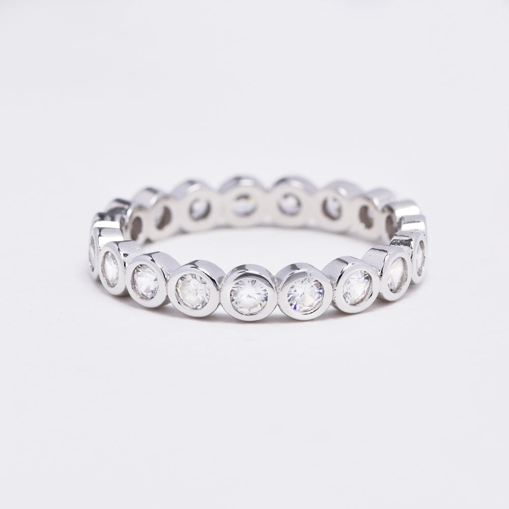 925 Silver cubic zirconia half round tube set eternity ring - SMR2998