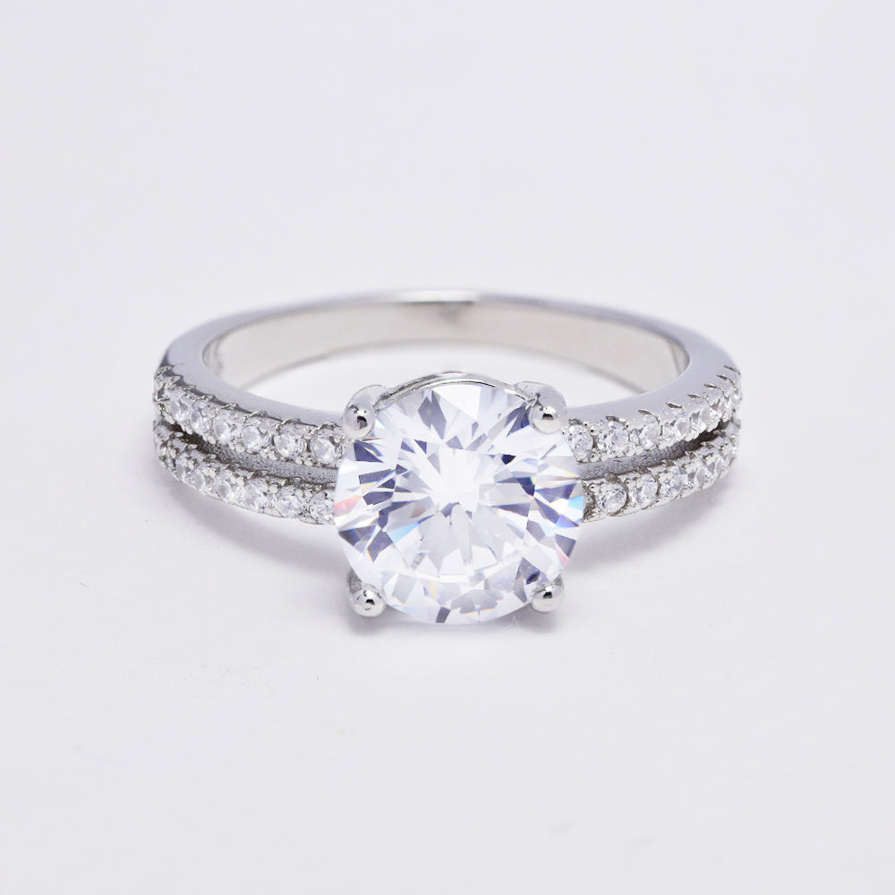 925 Silver cubic zirconia solitaire split shank ring - SMR2999