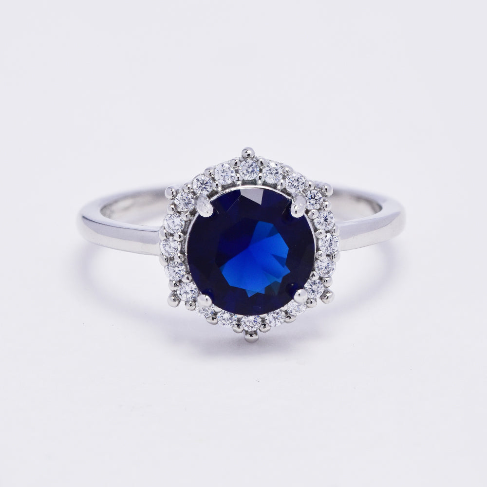 925 Silver cubic zirconia and colour centre stone halo ring - SMR3002-GRN-N