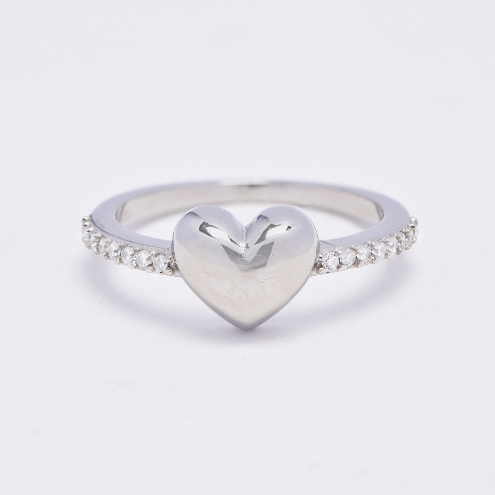 925 Silver cubic zirconia pave band with plain heart ring - SMR3003