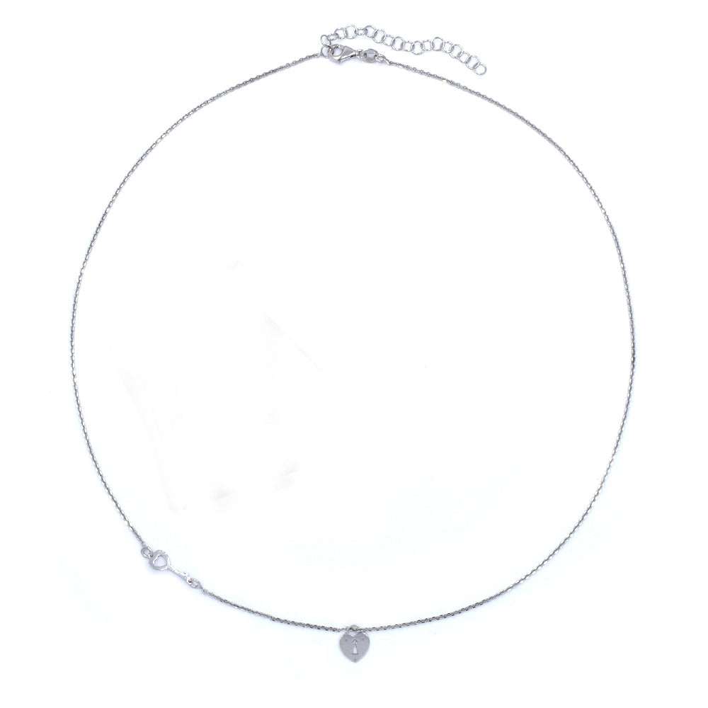 925 Silver 42+5cm heart padlock and key necklace - SN1032