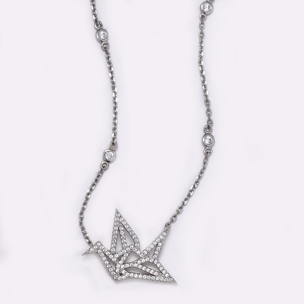 925 Silver cubic zirconia origami pendant - SN1080