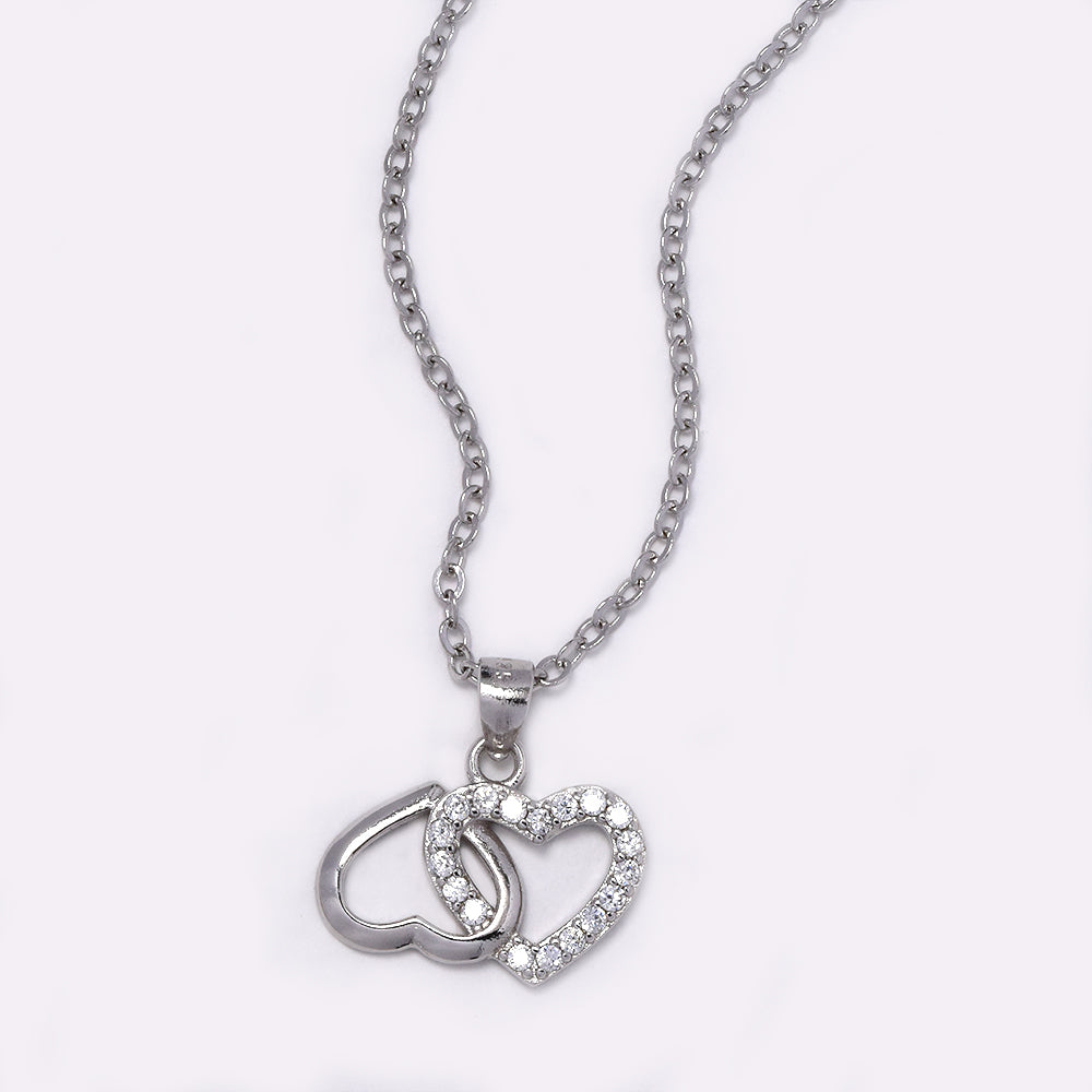 925 Silver double heart cubic zirconia pendant - SN1082