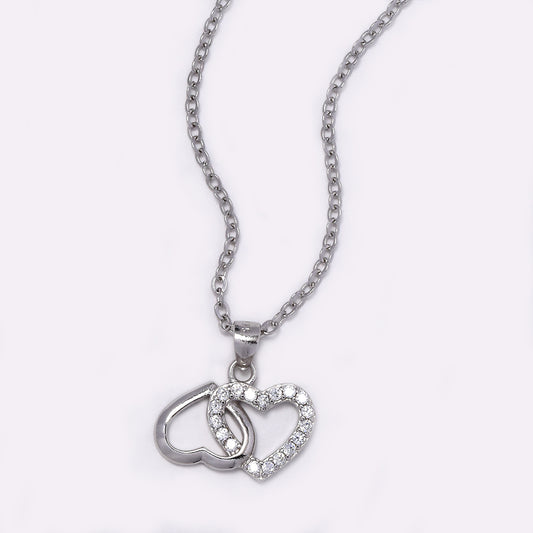 925 Silver double heart cubic zirconia pendant