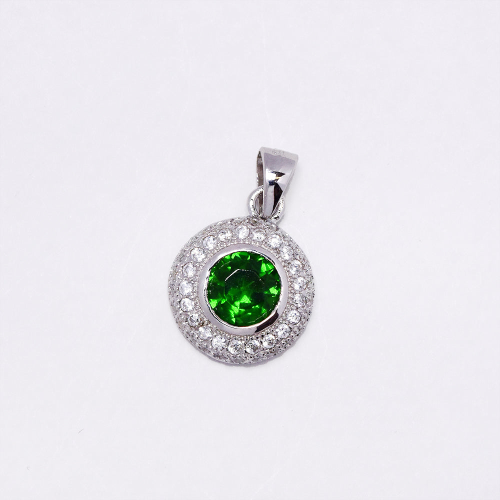 925 Silver green halo CZ pendant - SPCR159