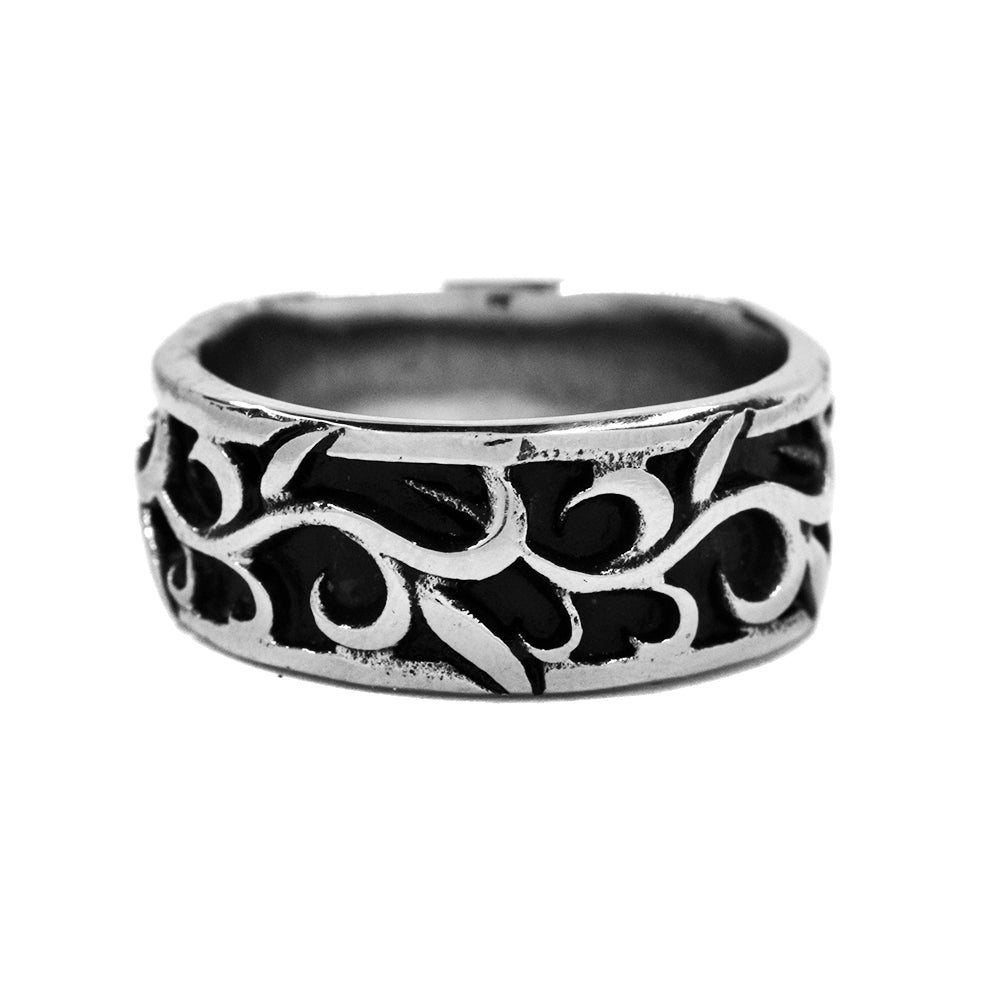 Stainless steel black plated curled vine band ring - SSAR0057