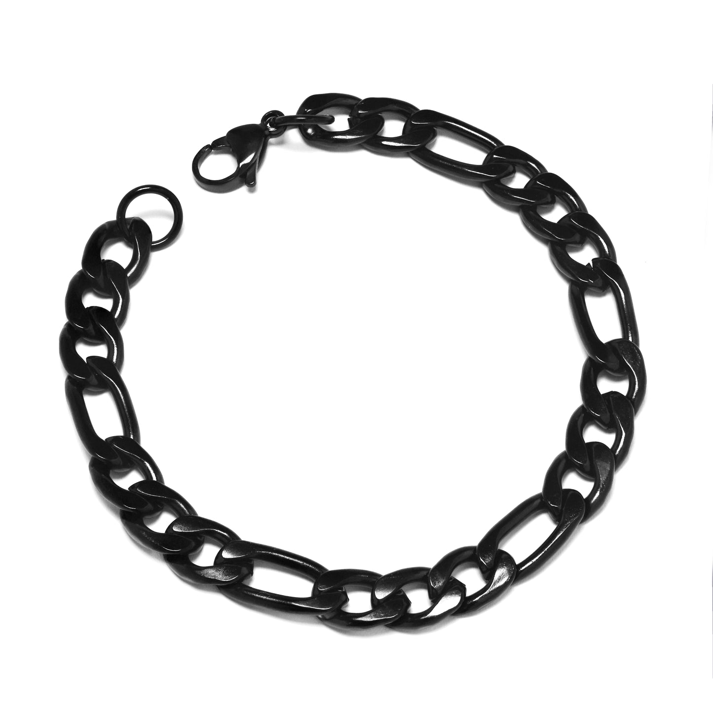 Stainless steel black 21cm x 7.5mm figaro bracelet - SSFIG-7.5X21