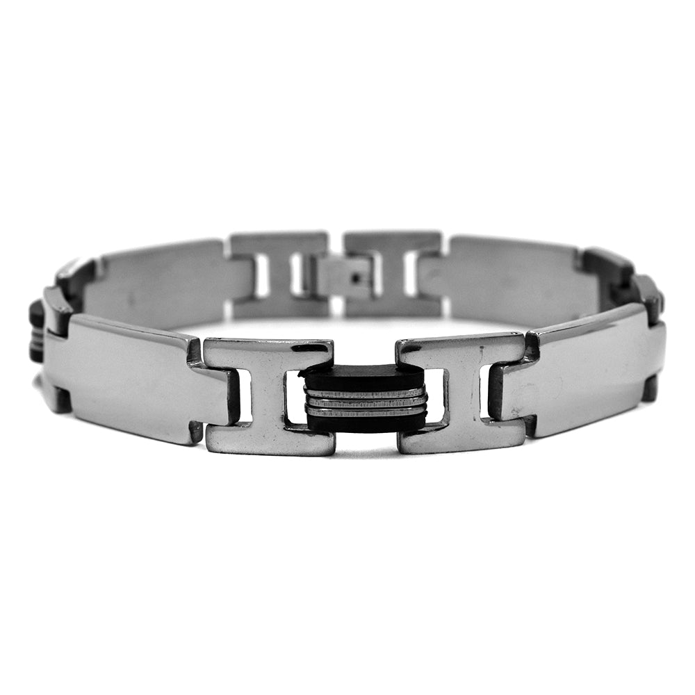 Stainless steel rubber insert link bracelet Dimensions: 22cm x 11mm - SSGB1629