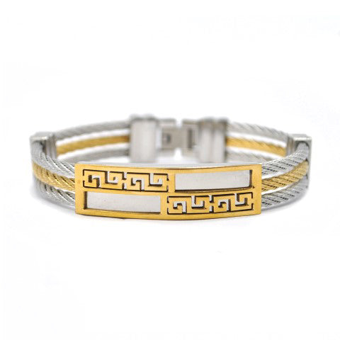 Stainless steel two-toned rope and Grecian pattern bracelet - SSGB1800