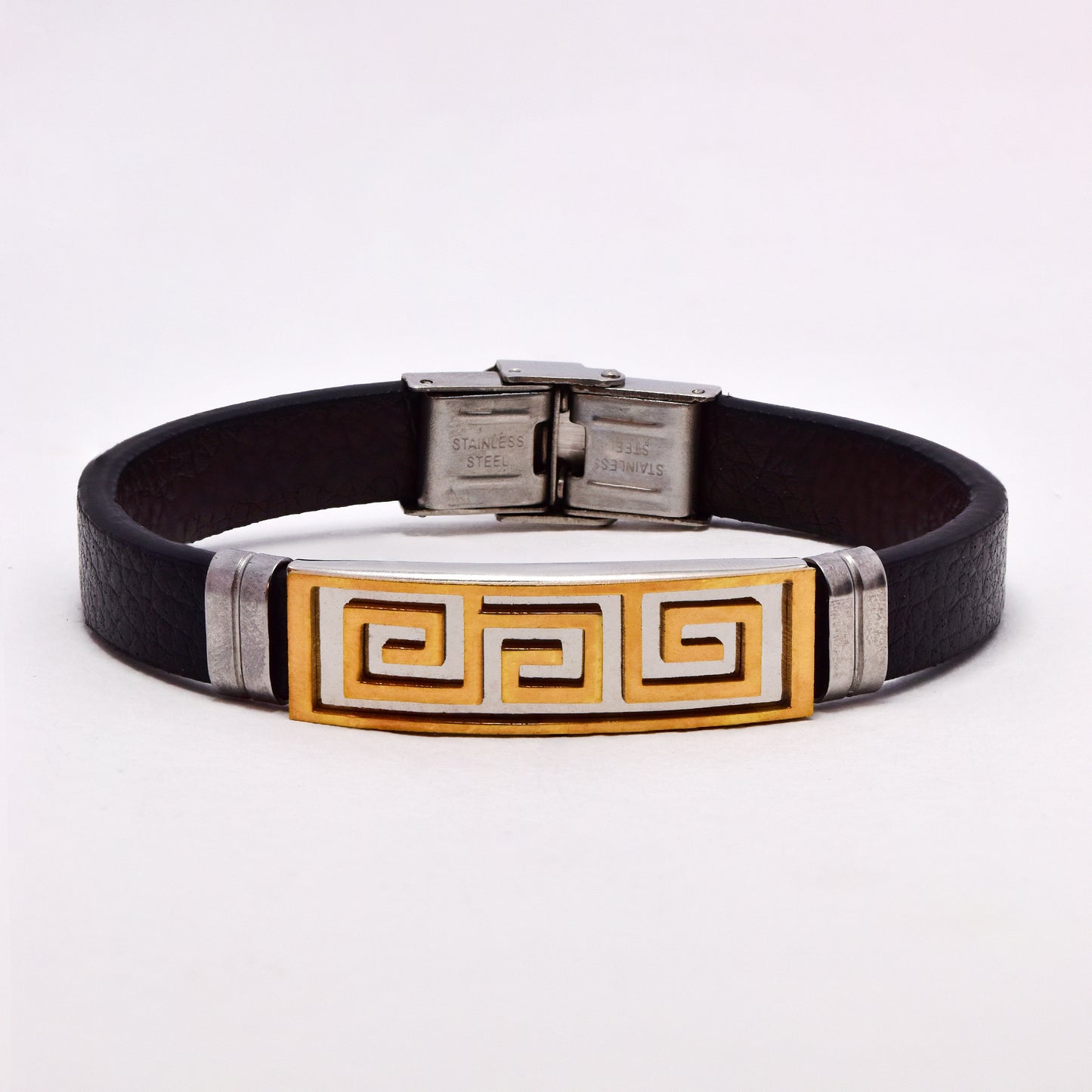 SSGB3029 - Steel 2 tone greek pattern ID bracelet