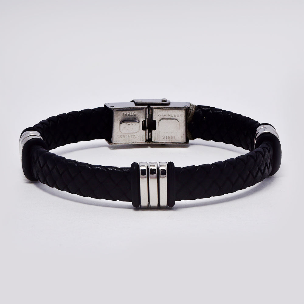 Stainless steel & leather weave bracelet - SSGB3036-3