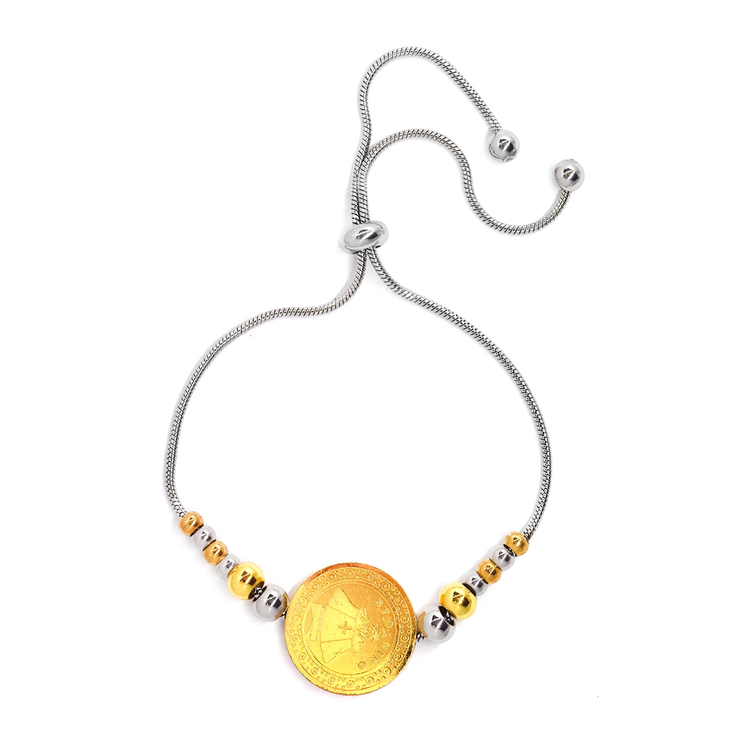 Stainless steel two tone ball disc slide adjustable bracelet - SSGB7478