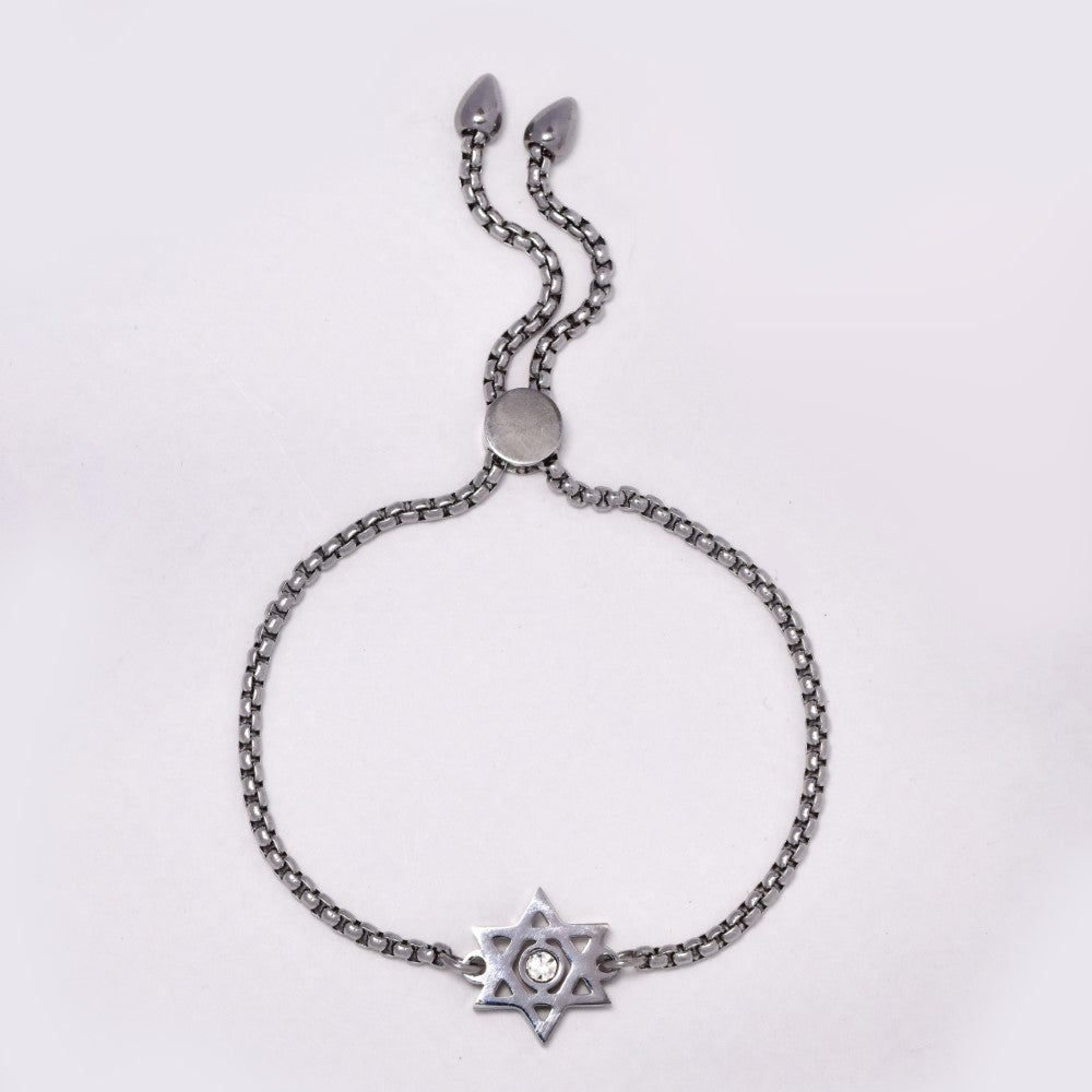Stainless steel star of David slide adjustable bracelet - SSGB7590