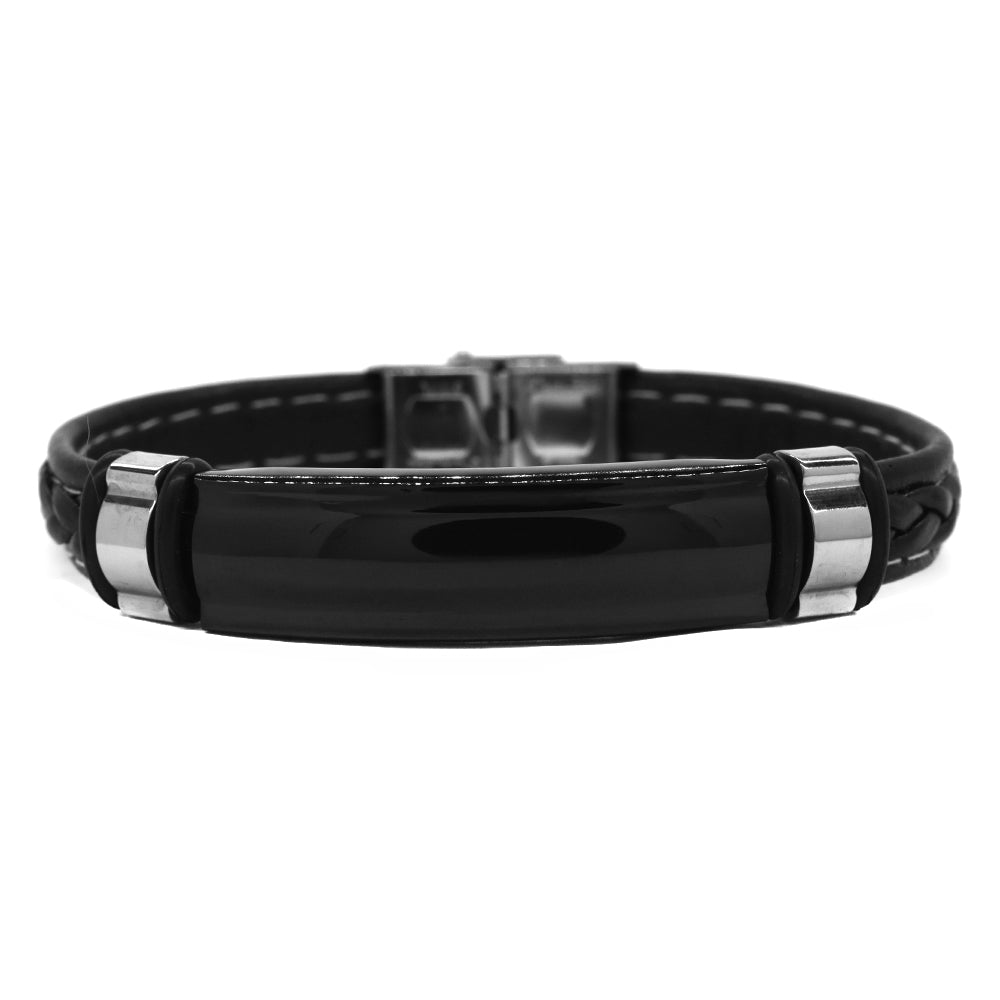 Stainless steel braided leather strap ID bracelet - SSGB9141