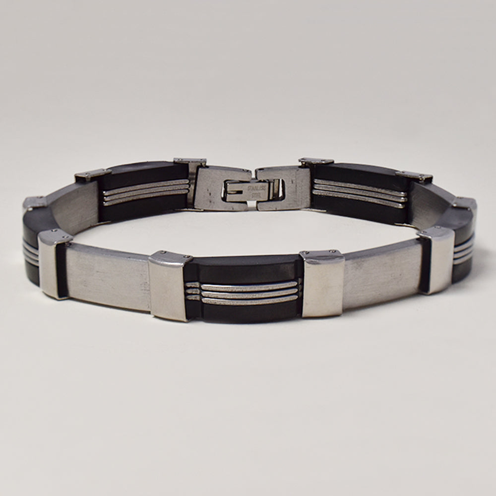 Buy 1 get 1 FREE - Stainless steel link and rubber bracelet 21cm - SSGB9416i