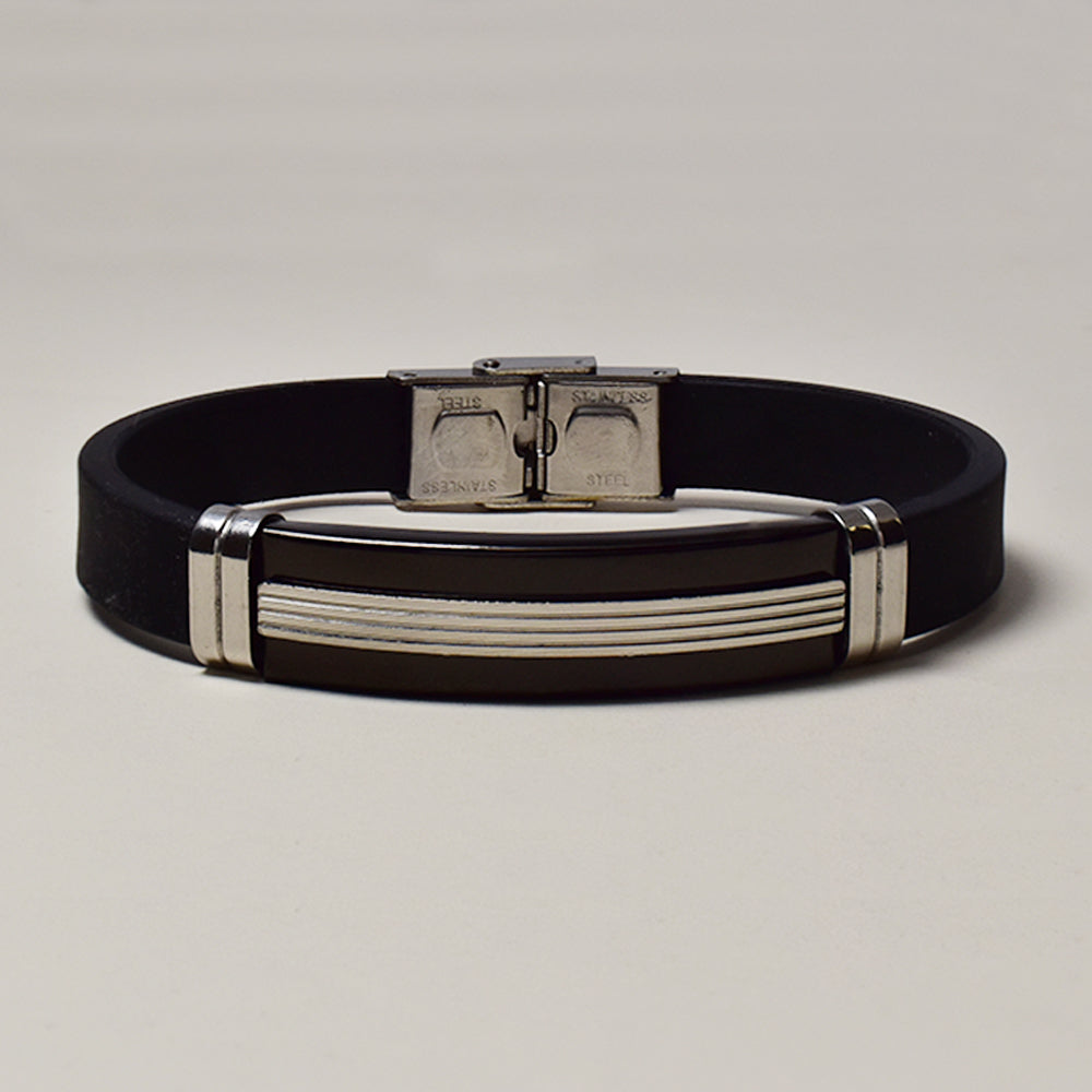 Stainless steel and black rubber bracelet 20cm - SSGB9420