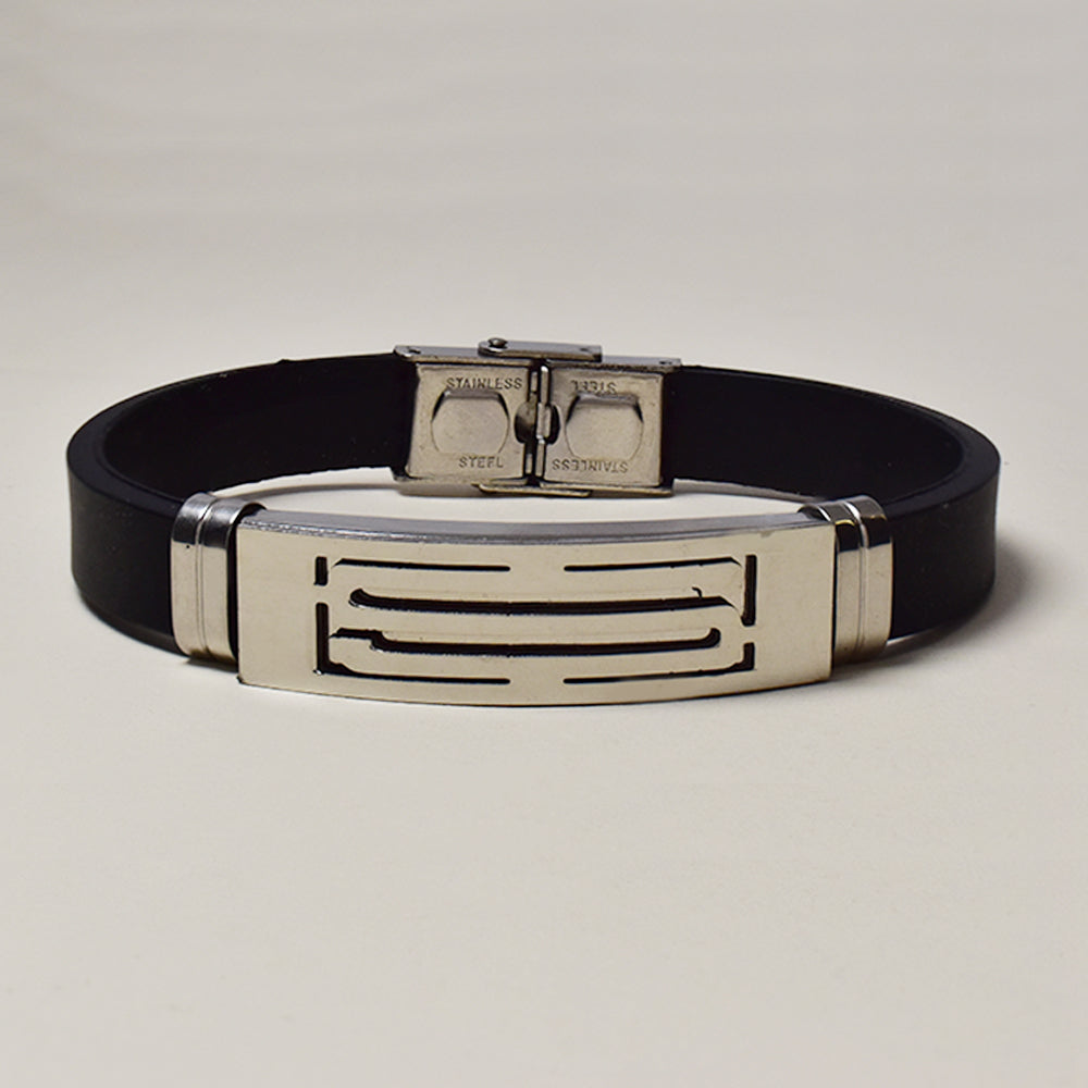 Stainless steel ID and black rubber bracelet - SSGB9424