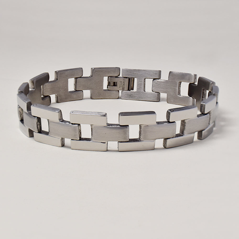 Buy 1 get 1 FREE - Stainless steel matt and polished spaced brick link bracelet 20.5cm - SSGB9425i