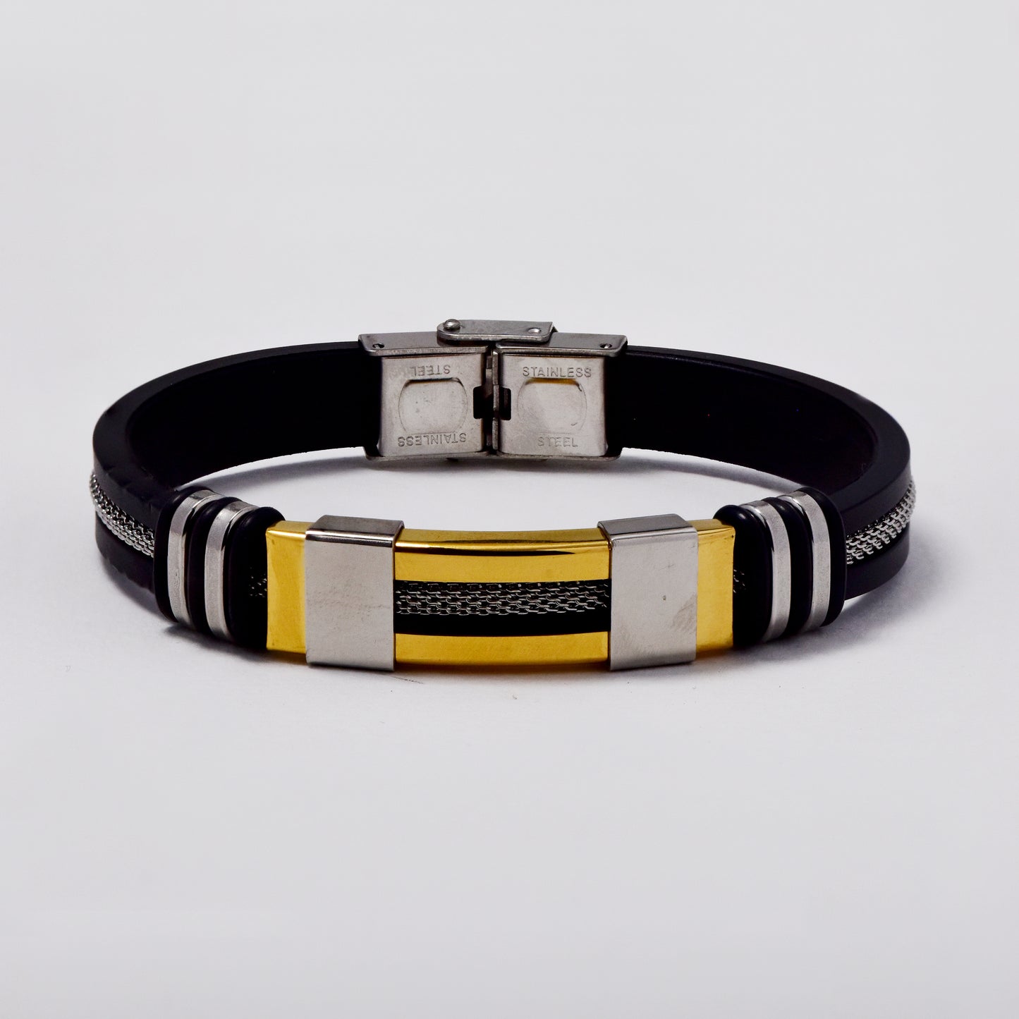 Stainless steel Leather strap 2 tone ID bracelet - SSGB9488T