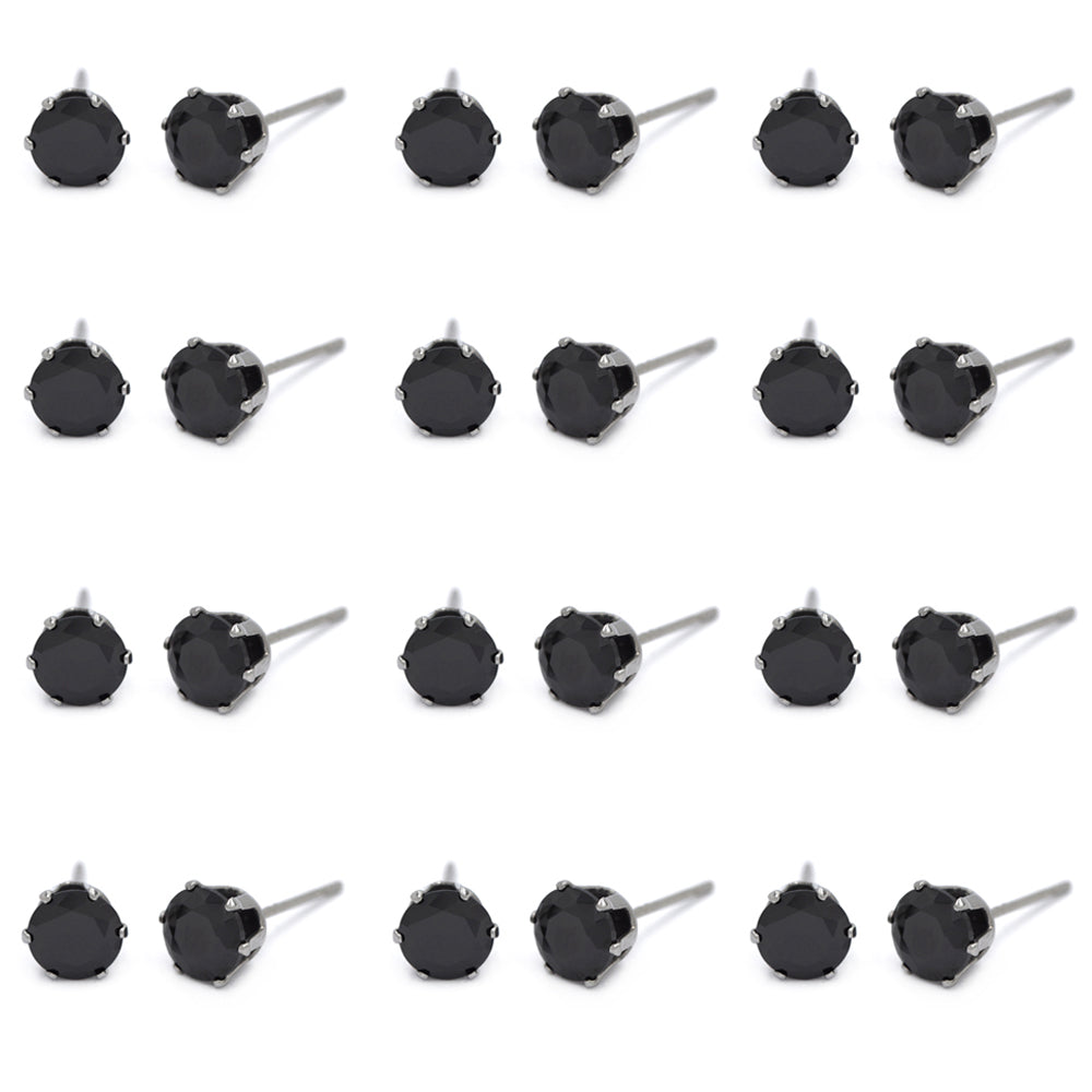 12 Pack stainless steel 7mm cubic zirconia stud earring - SSGE1567