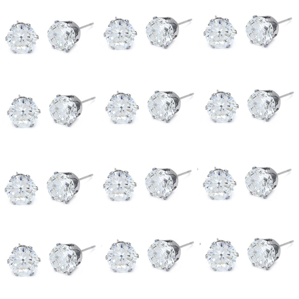 Buy 1 get 1 FREE - 12 Pack stainless steel 8mm cubic zirconia stud earring - SSGE1568