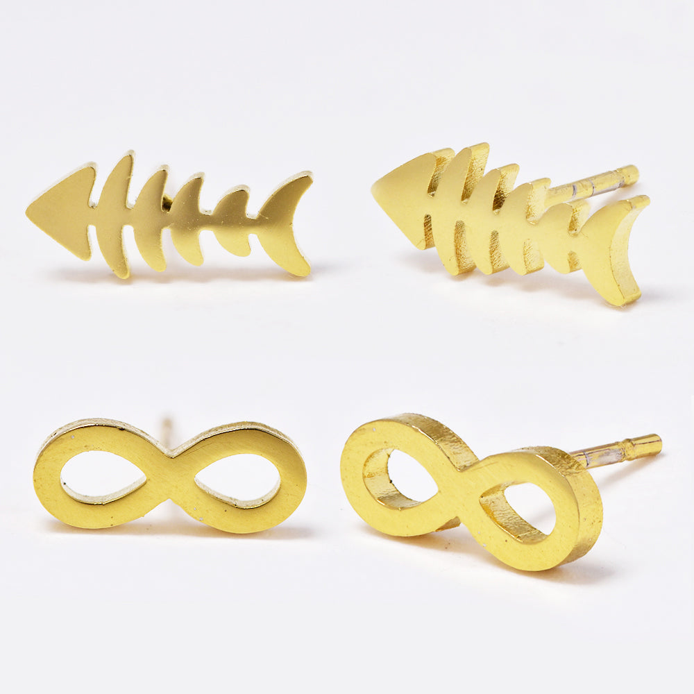Stainless steel fish bone and infinity stud earrings - SSGE2094