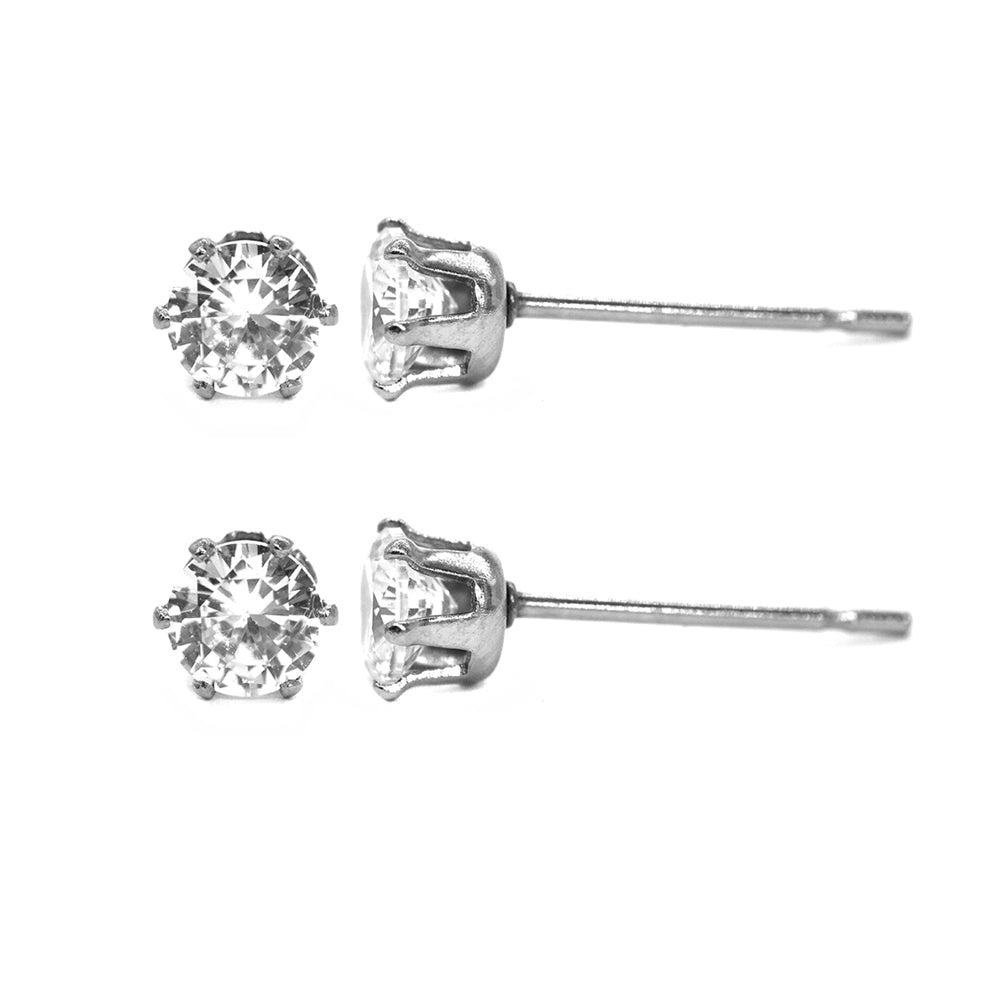 2 Pack stainless steel 4mm 6claw Cubic zirconia studs - SSGE6546