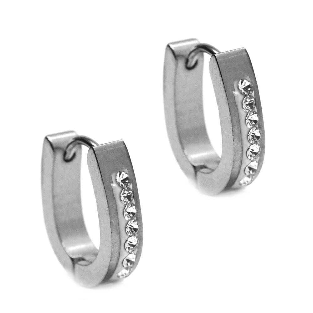 Stainless steel oval gold plated cubic zirconia huggie - SSGE7538