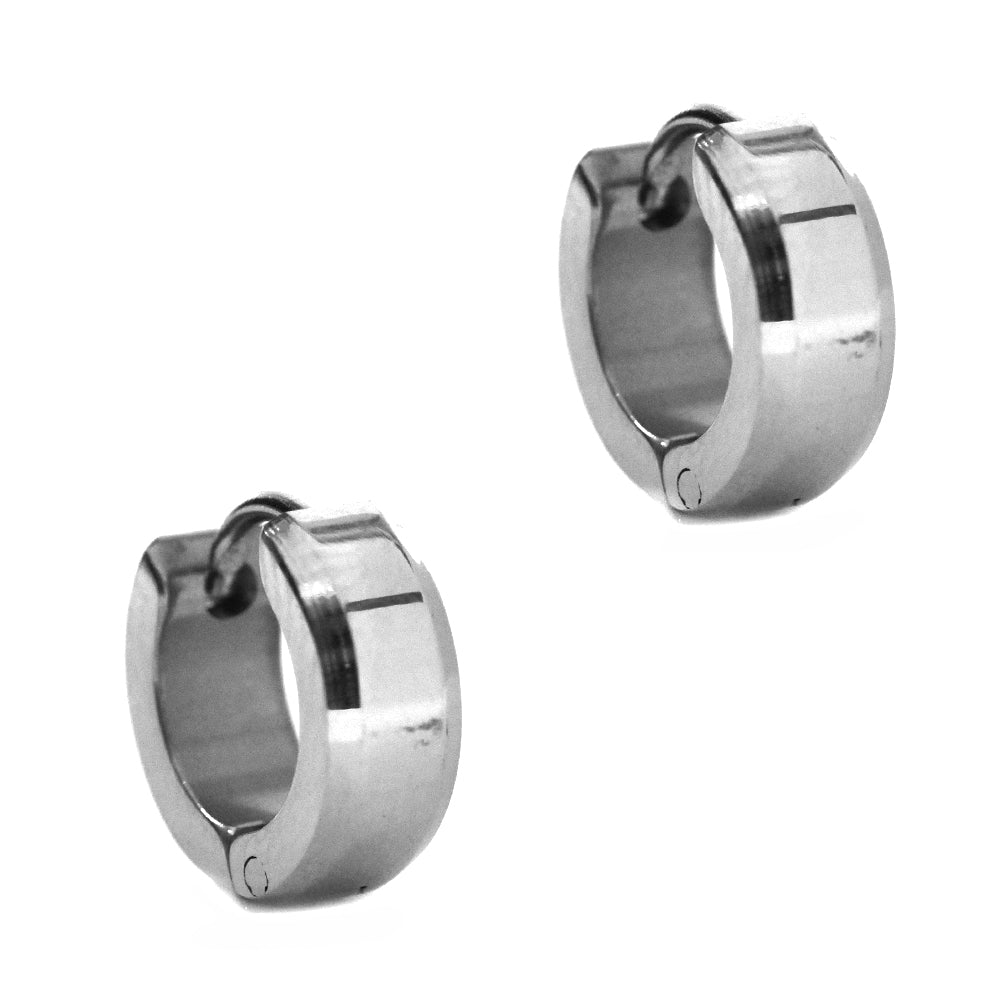 Stainless steel small huggie with shaved down edge - SSGE7546