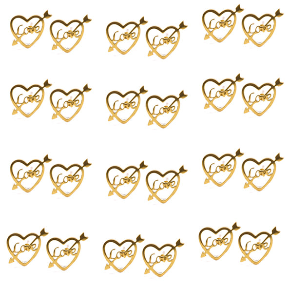 12 Pack stainless steel gold Love heart studs - SSGE9016