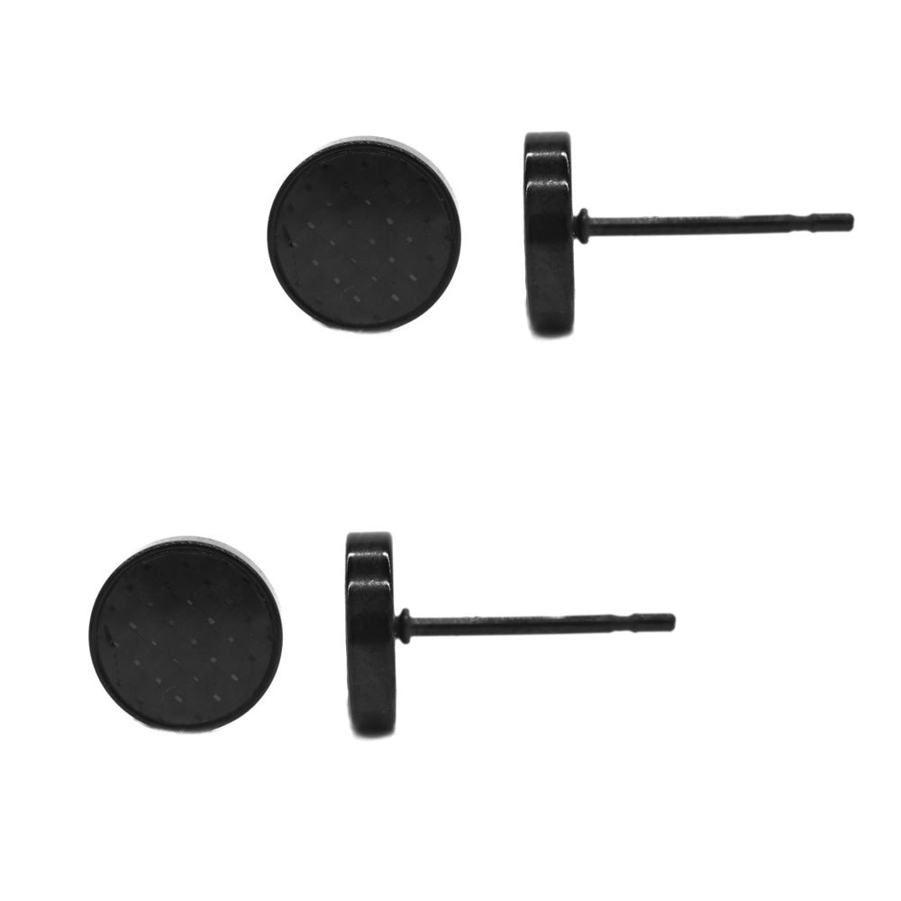 2 Pack stainless steel 8mm round disc black stud earring - SSGE9301