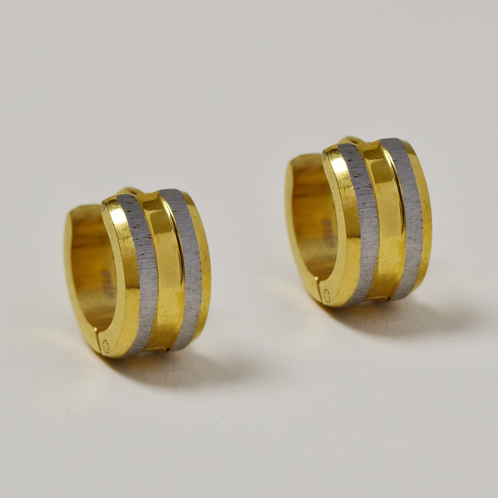 Stainless steel two tone brushed line 13mm huggies - SSGE9438