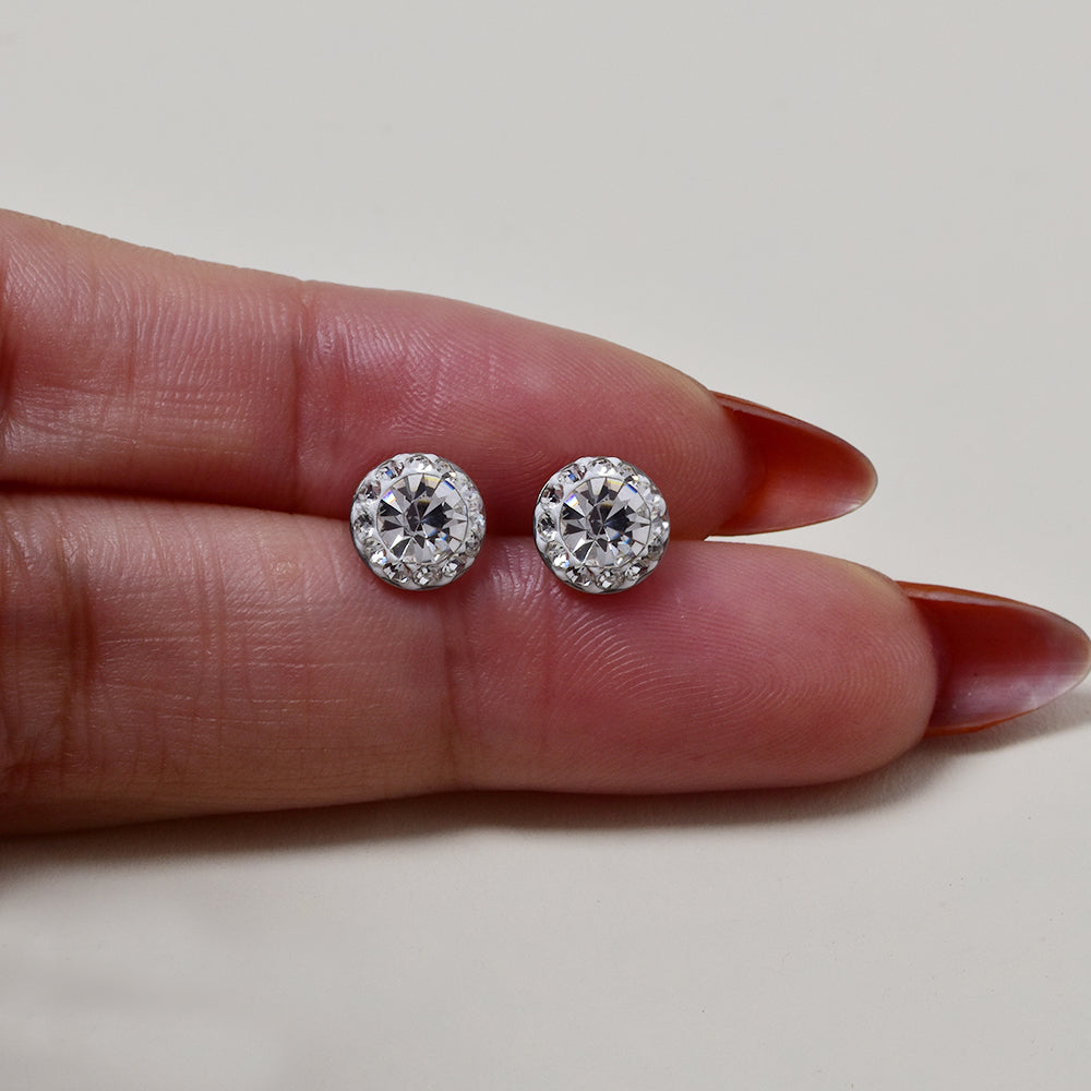 Stainless steel 8mm crystal halo stud earrings - SSGE9441