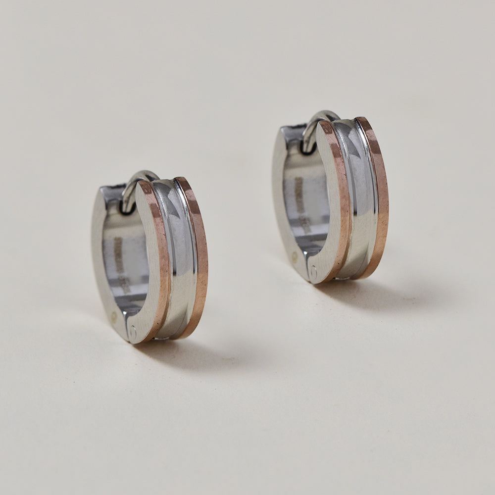 Buy 1 get 1 FREE - SSGE9444i - Stainless steel 2 tone double row huggie earrings