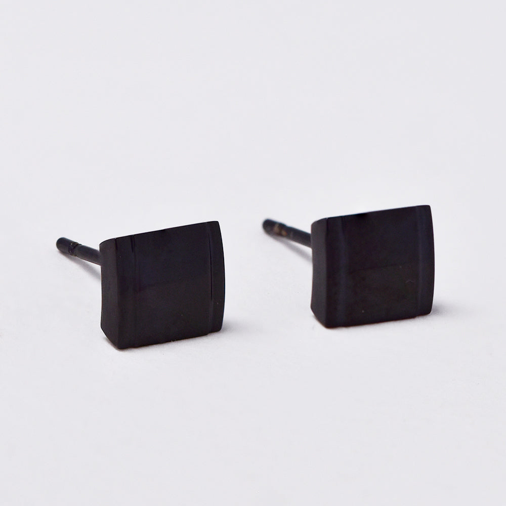 Stainless steel black square stud earrings - SSGE9488I