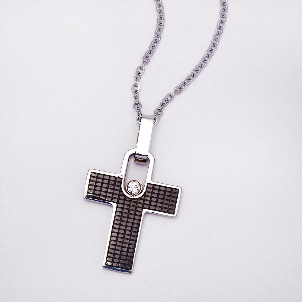 Stainless steel carbon fibre CZ cross - SSGN7640