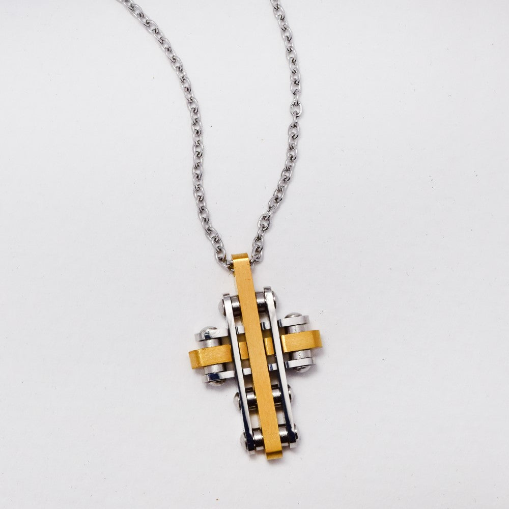 Stainless steel line mechanism design cross necklace - SSGN7664