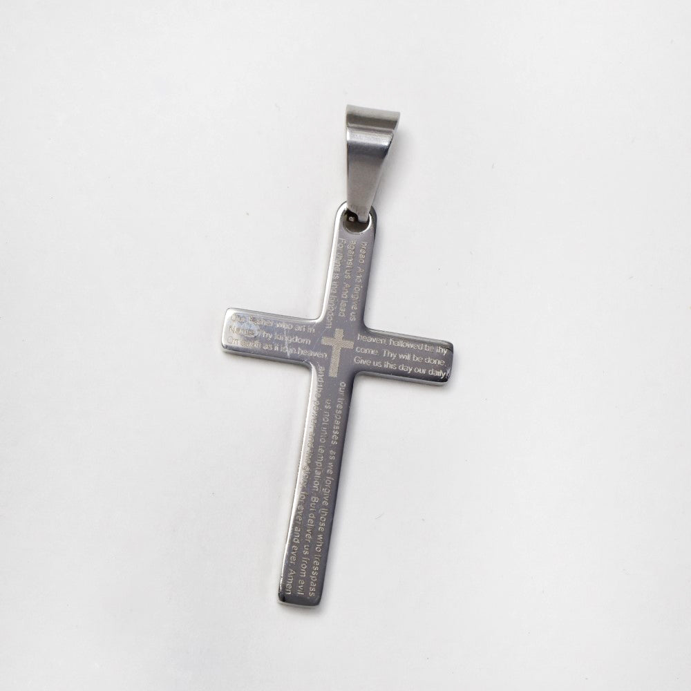 Stainless steel prayer inscription cross pendant without chain - SSGP4409