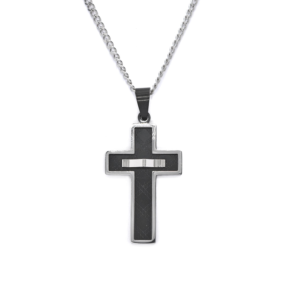 Stainless steel with black detail cross necklace - SSGP5355